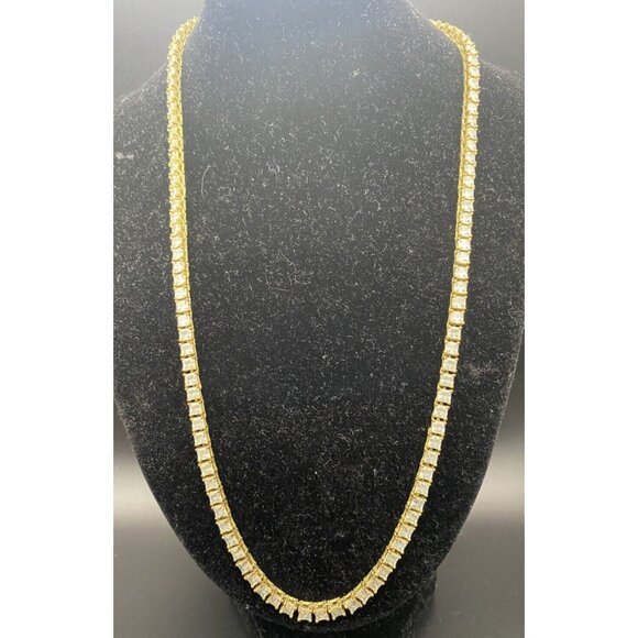 Unisex 3mm Necklace Tennis Choker Yellow Gold Tone Solitaire CZ 19" Hip Hop Iced - Picture 2 of 7